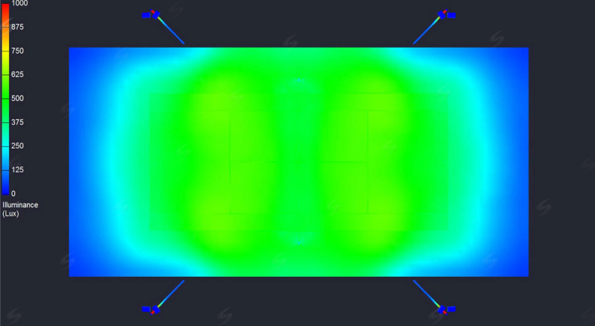 Mô phỏng độ rọi đèn LED sân tennis SST11 4 cột