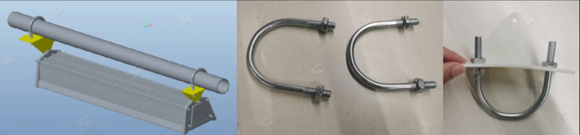 phụ trợ gồm cùm và tai tam giác dùng để cố định đèn pha sân tennis vào tuýp sắt