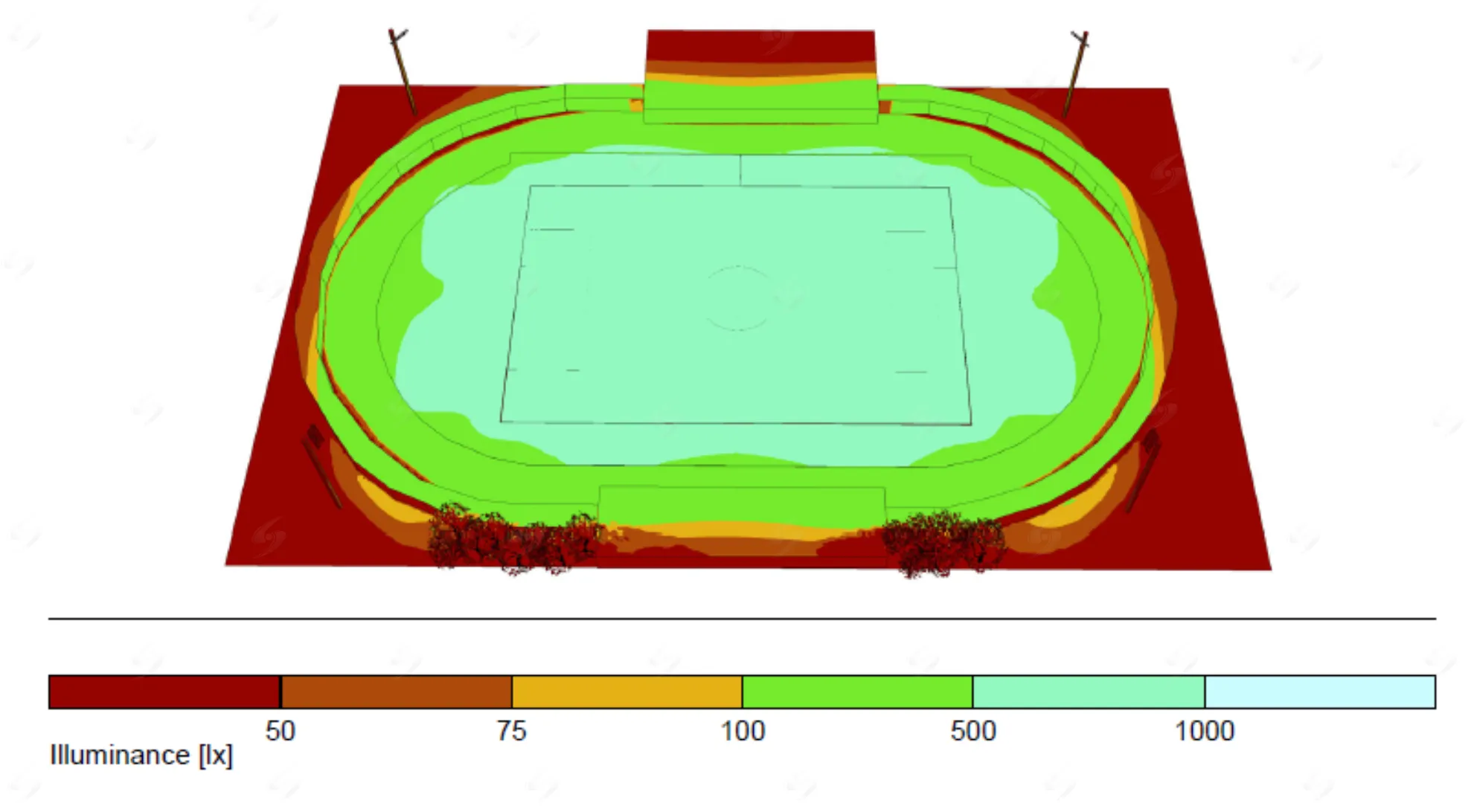 mô phỏng phân bố độ rọi trong thiết kế chiếu sáng sân bóng đá bằng ký hiệu màu
